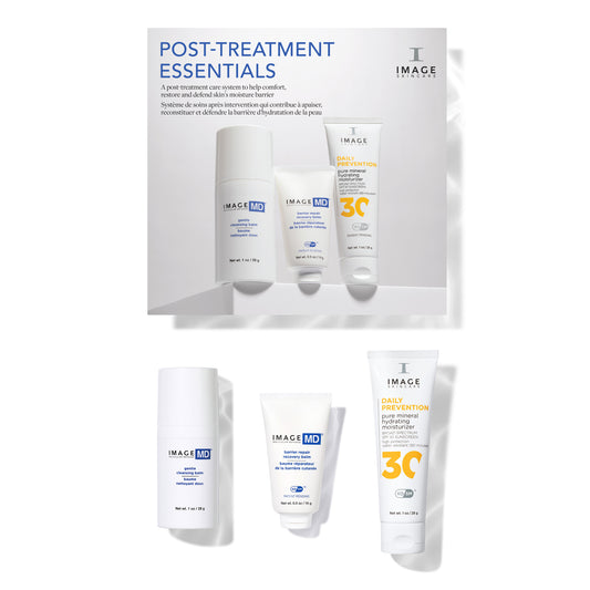 IMAGE MD Post-Treatment Essentials Kit with three travel-size skincare products